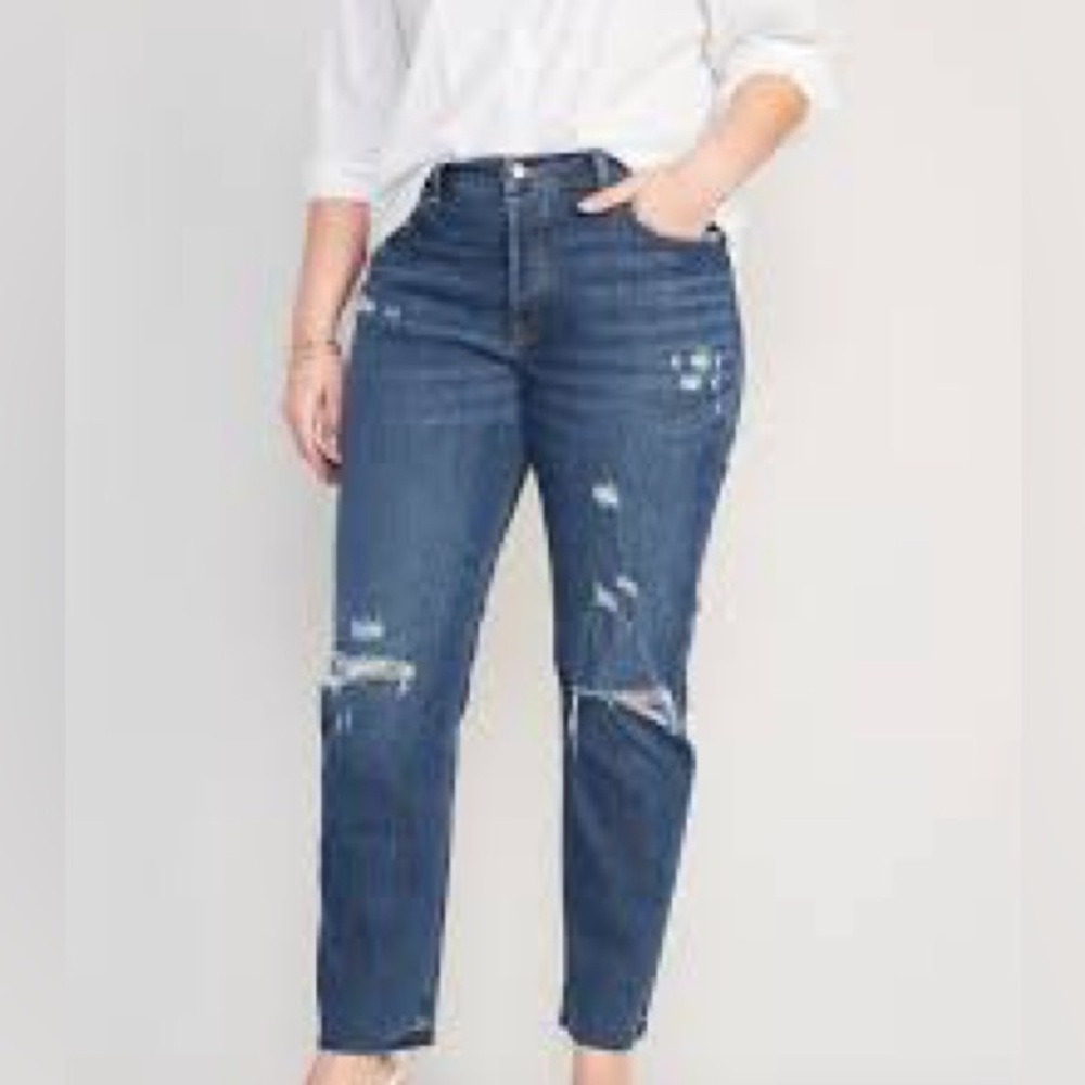 High-Waisted Button-Fly Slouchy Straight Ripped Cut-Off Jeans Denim size 20 🍁🍁